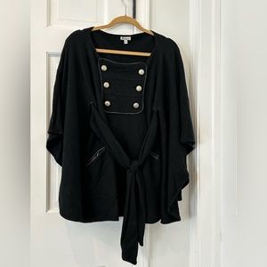 Foley & Corinna black wool and faux leather trim pullover cape